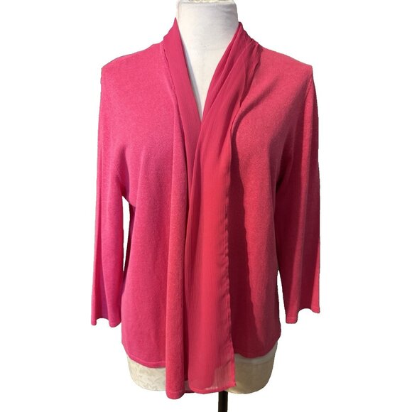 Kasper Cardigan Jacket L Large Pink Lightweight Ruffled - Picture 2 of 15
